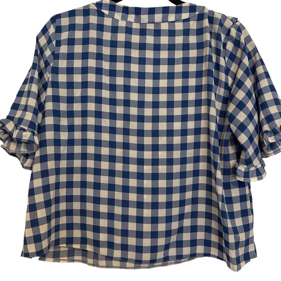 TOPSHOP Maisie Frill Neck Keyhole Plaid Crop Top Blouse Size 8 - Picture 5 of 8
